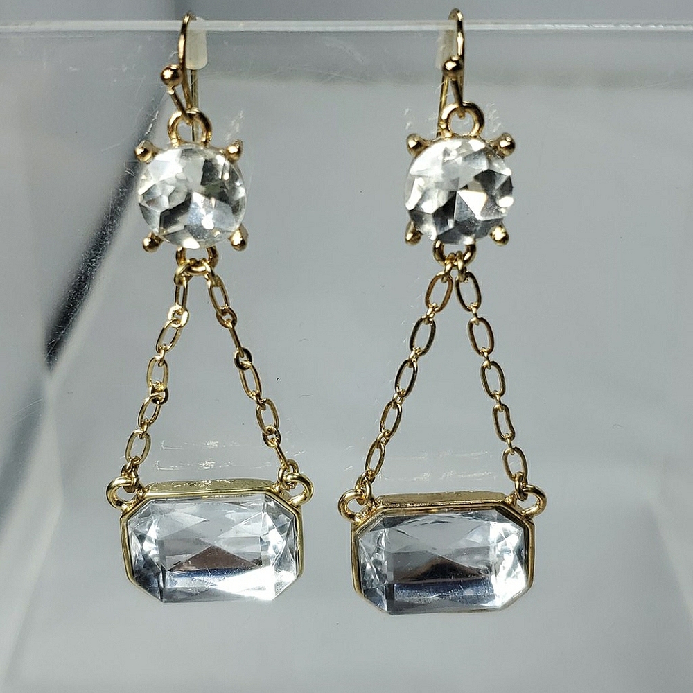 Bijou  clear stones gold chain dangle earrings